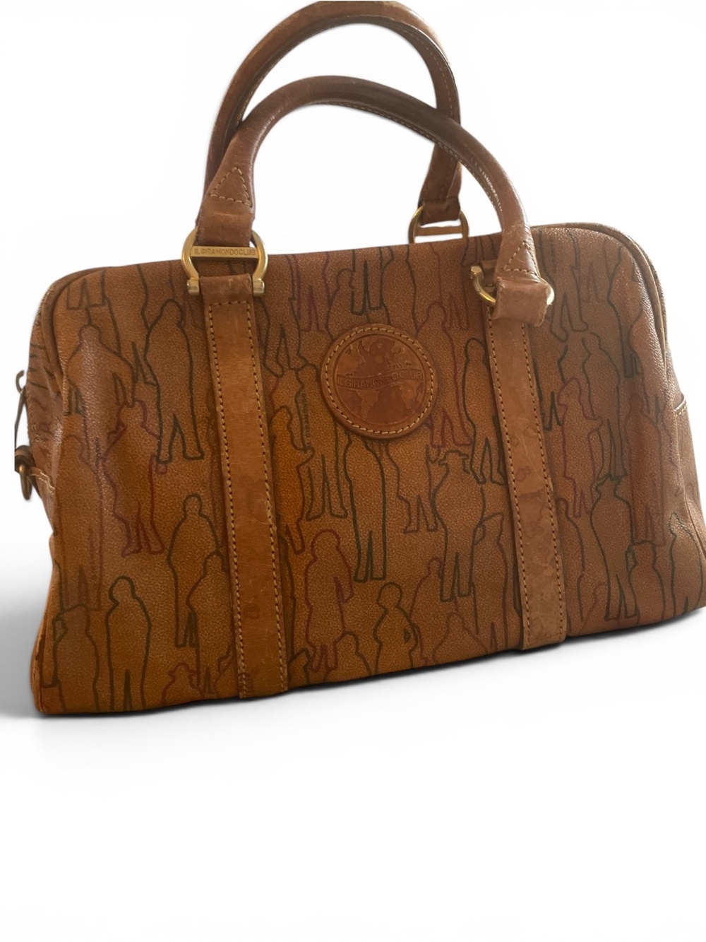 1980’s IL Giramondo Club Leather Hand Bag w/ Patterned Silhouettes **Final Price